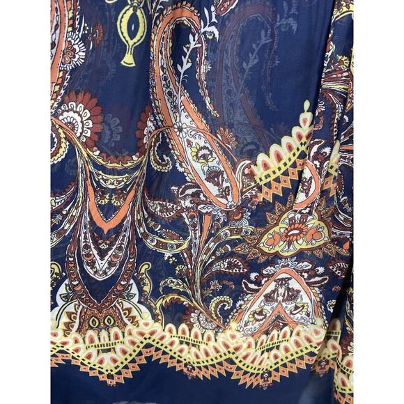 Cato Tunic Top 26/28W 4X 5X Peasant Chiffon Semi Sheer Blue Paisley Boho Artsy - Picture 9 of 16